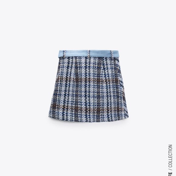 Zara Combination Textured Tweed Denim Mini Skirt S - Picture 4 of 8